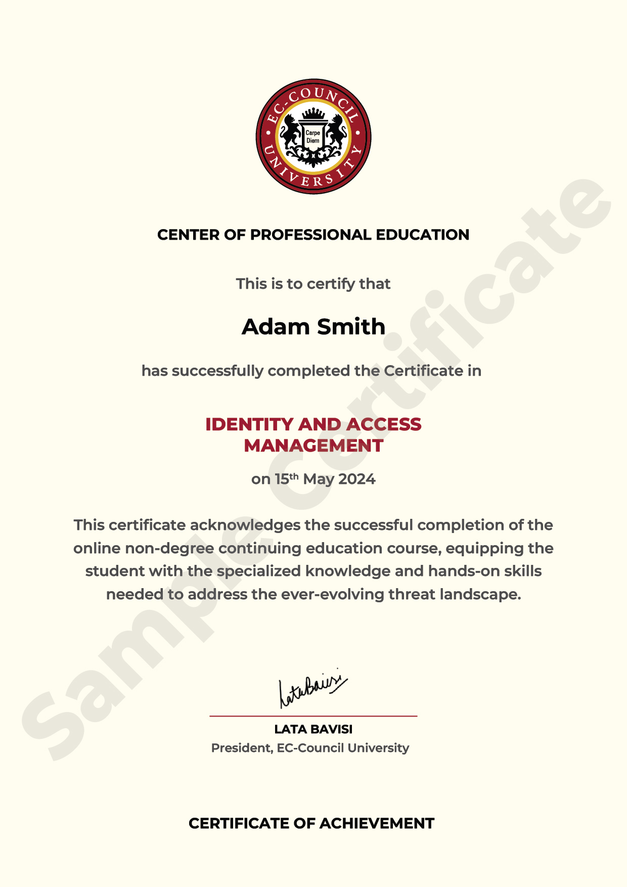 Access Course Certificate Example Certificate in Identity and Access Management | EC-Council University